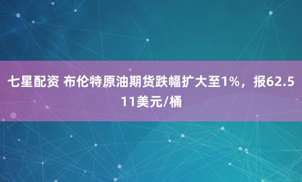 七星配资 布伦特原油期货跌幅扩大至1%，报62.511美元/桶